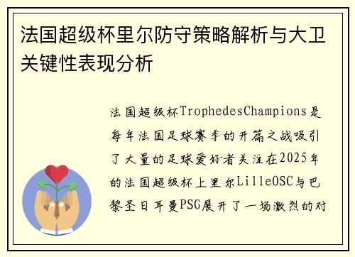法国超级杯里尔防守策略解析与大卫关键性表现分析